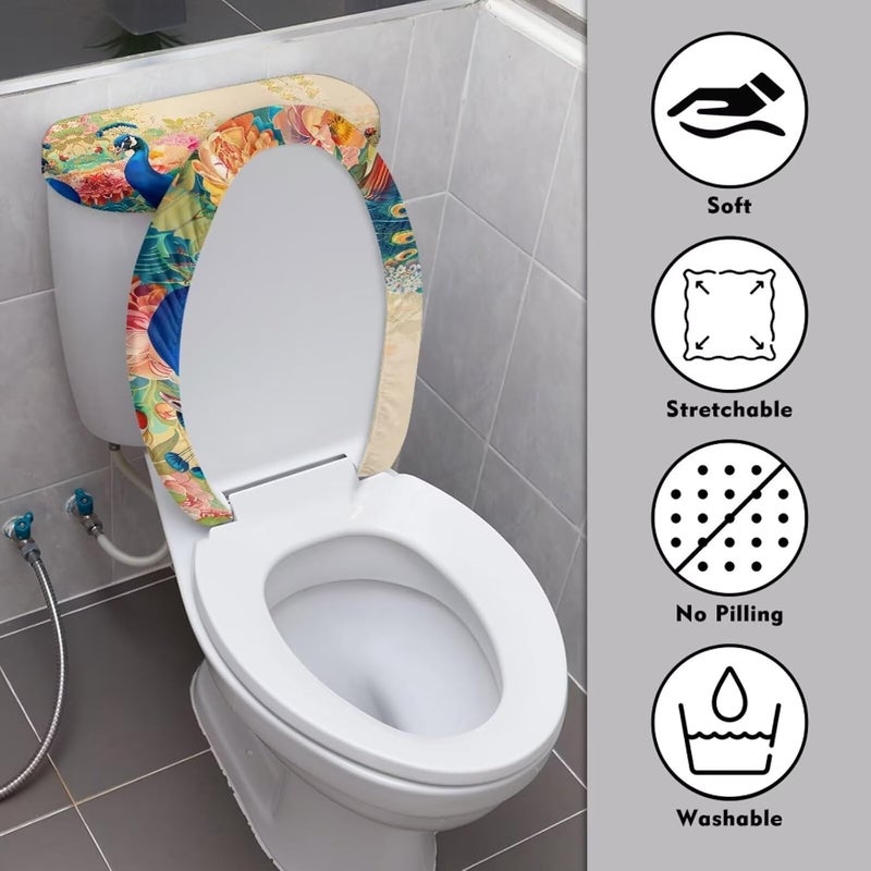 Flashideas Peacock Toilet Lid Covers and Tank Cover Set 2Pcs Toilet Seat Cover and Tank Lid Covers Toilet Lid Cover Set for Bathroom Decor Machine Washable - Image 3